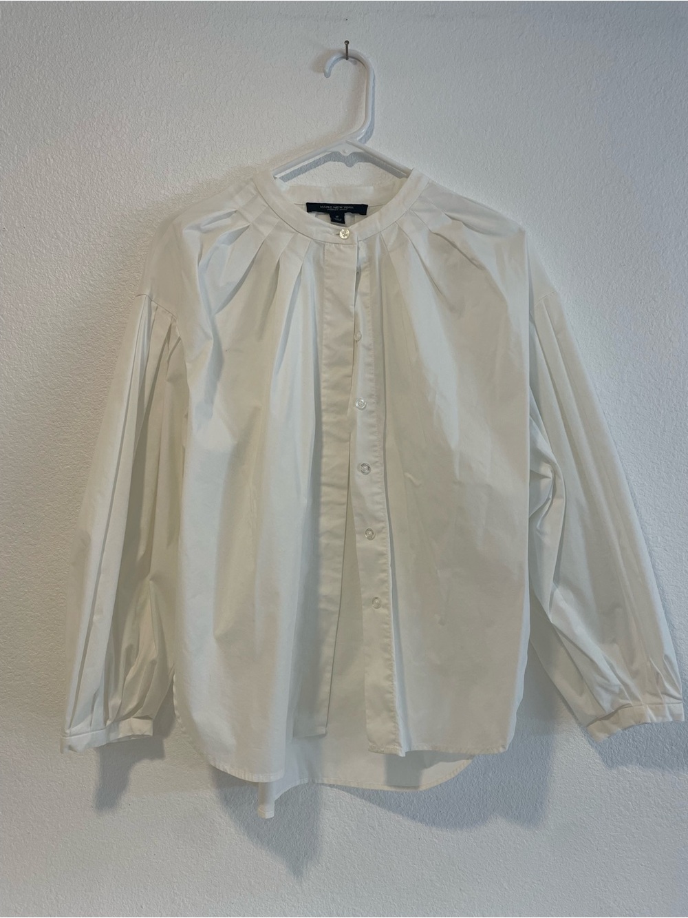Marc New York White Pleated Yoke Button-Down Blouse